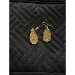 Gold Tone Teardrop Dangle Earrings Shimmer Statement Jewelry Accessory‎